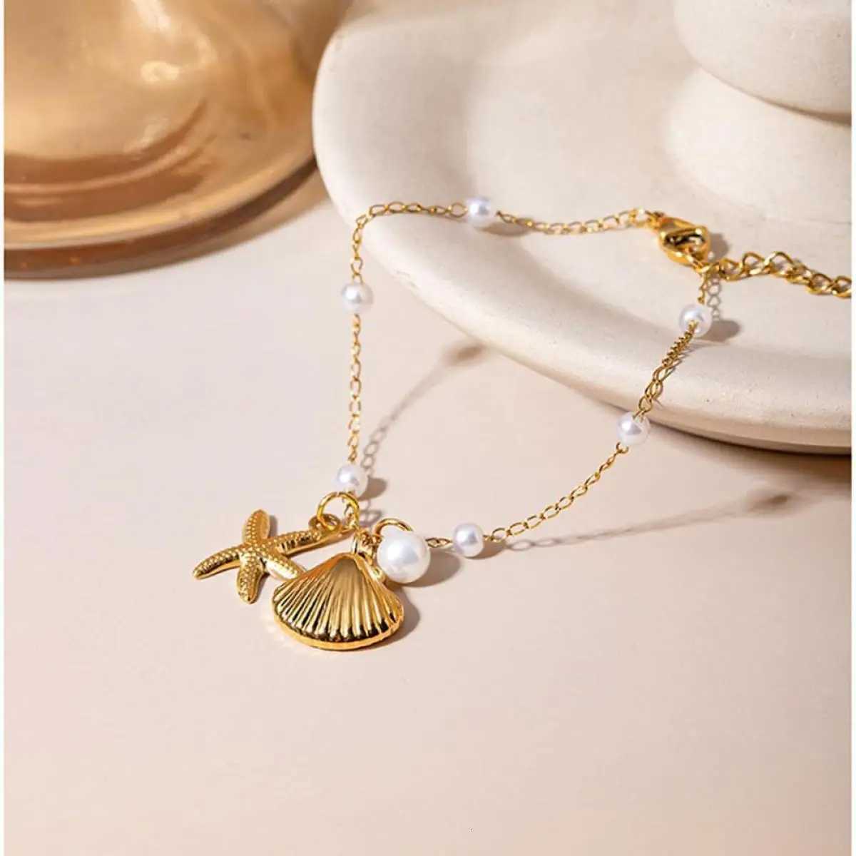 Stainless Steel Shell Pearl Starfish Drop Chain Bracelet Bangle for Women High Quality Jewelry Ocean Style Summer AccessoriesT251110
