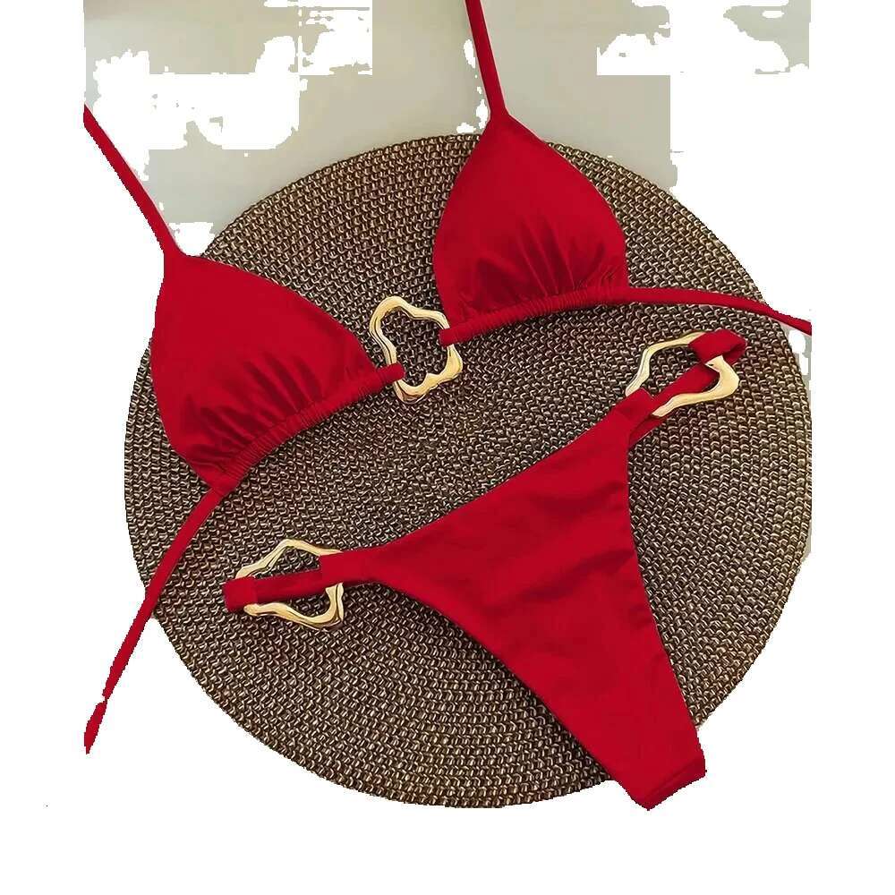 New sexy solid color slit lace up bikini women's two-piece swimsuit
