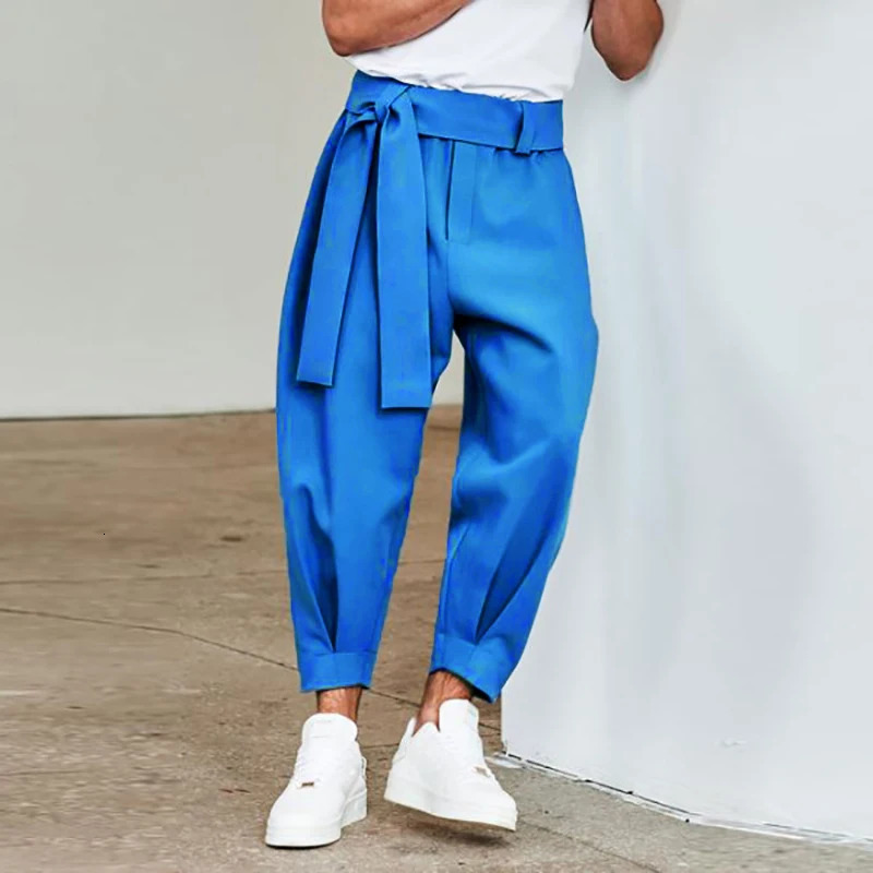 Mens Baggy Pants Casual Streetwear Belt High Quality Pure Color Joggers Fashion Harem Pants S-3XL 250409