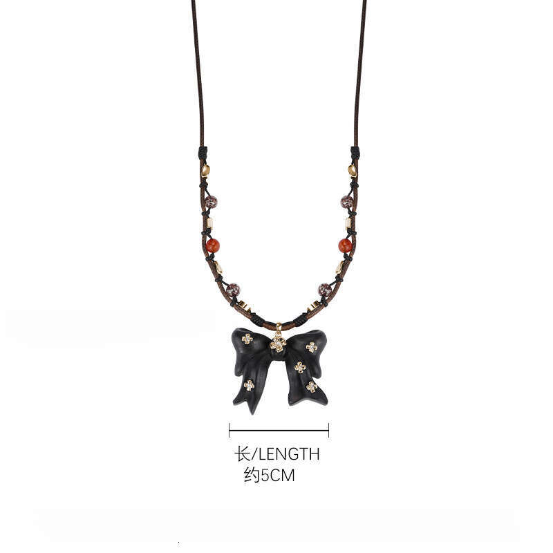 Milad Wooden Bow Pendant Necklace Women, Autumn and Winter Original Design, Light Luxury Niche High-end Sweater Chain for Women