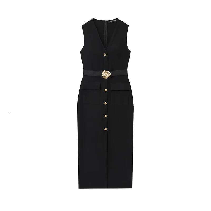 Black Elegant Midi 2025 Women's Summer Sleeveless Long Dresses Fashion Casual Vintage Evening Party Dress