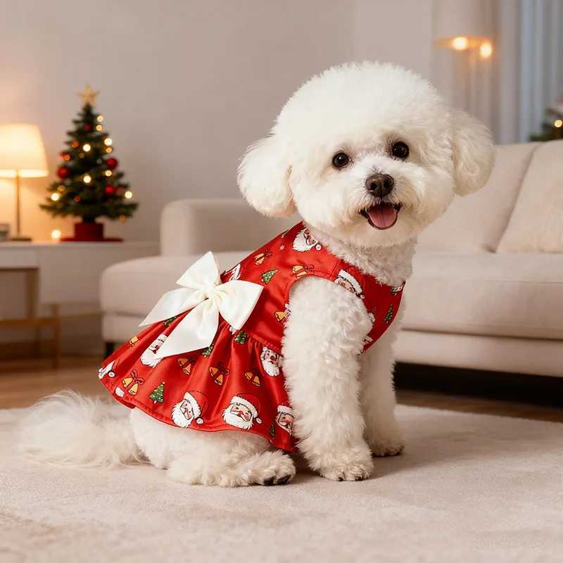 Christmas Dog Dress with Bow Festive Printed Pet Skirt Lightweight Holiday Outfit Sizes M6XL for Small to Large Dogs J251110