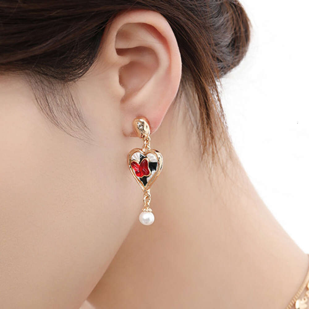 DHcollections Light Luxury High-End Artistic Retro Exquisite Personality Red Butterfly Heart Women's 925 Silver Needle Earrings Studs Ear Jewelry