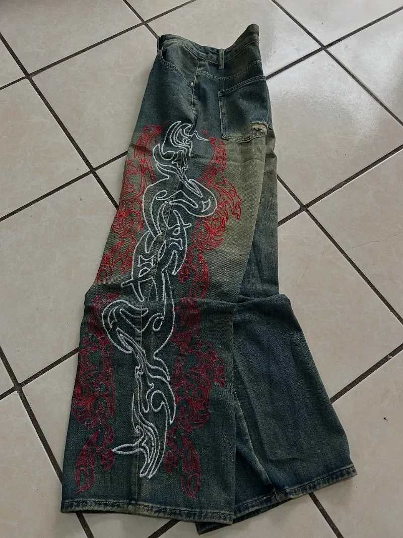 Y2K New Harajuku Style Stripe Design Embroidery Baggy Jeans Men Women Retro Hip Hop Fashion Casual Couple Wide-leg Denim Pants C251110