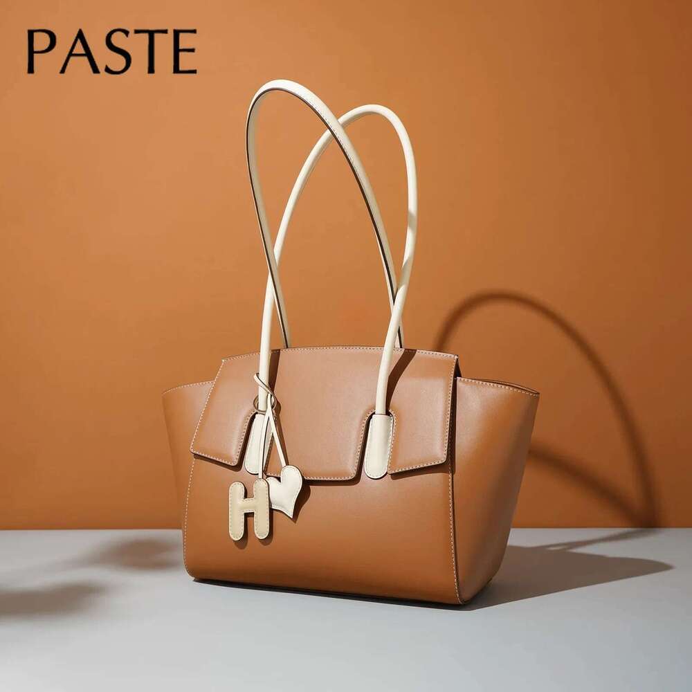 New Chic Large Trapeze Tote All-Match Denim Blue Color Split Cow Leather Women Handbag Long Handle Ladies Armpit Shoulder Bag