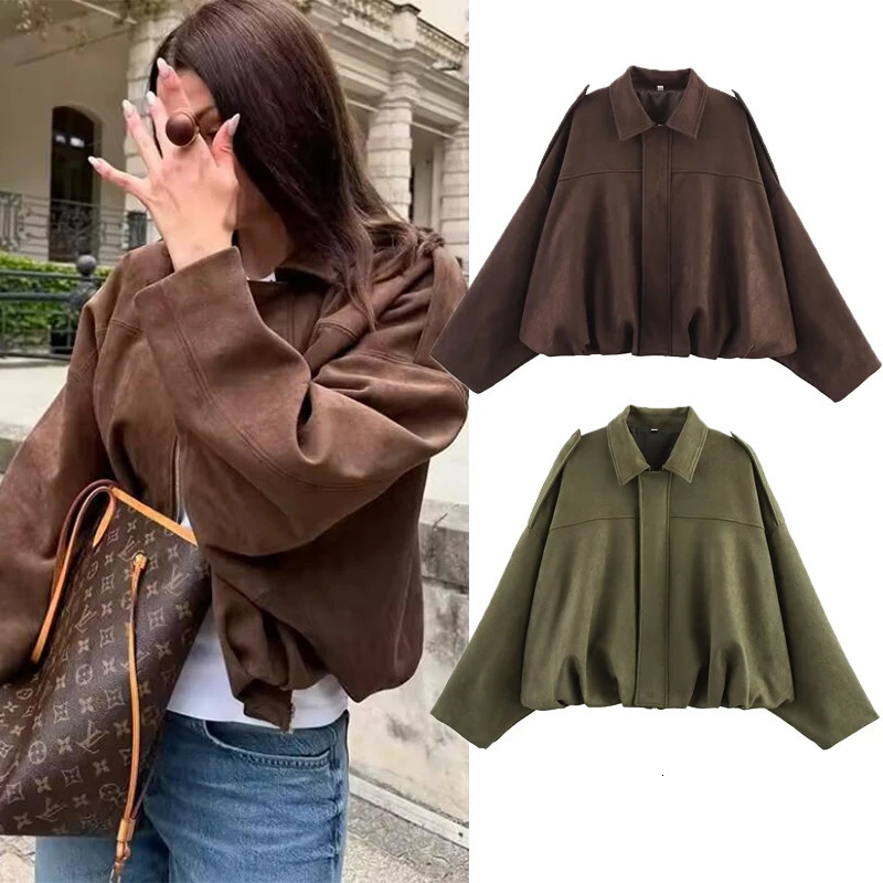 TFMLN Autumn Women Fashion Bomber Jackets Casual Soft Lantern Long Sleeve Oversized Coat Female Short Zipper Outwear 251110