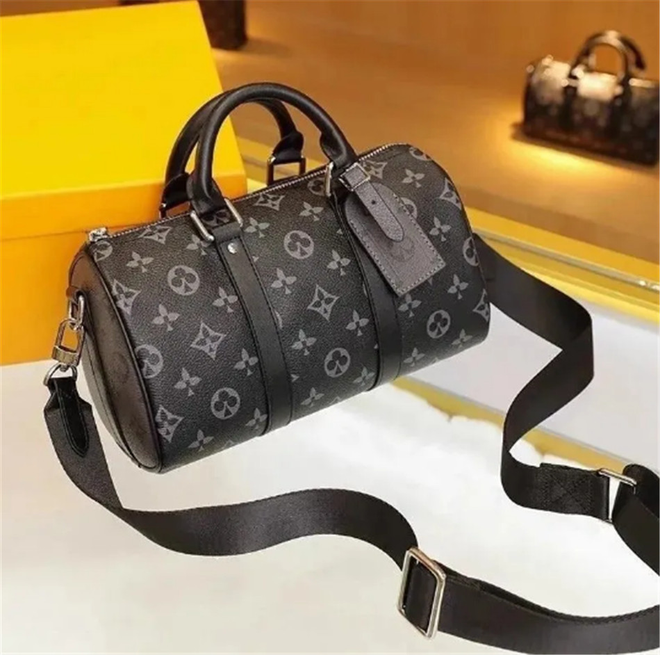 CITY KEEPALL Men's Shoulder Bag Designer Brand Fashion Black Flower Canvas Leather Crossbody Bag No Handle Design Keep Man Boston Bag Pillow Bag