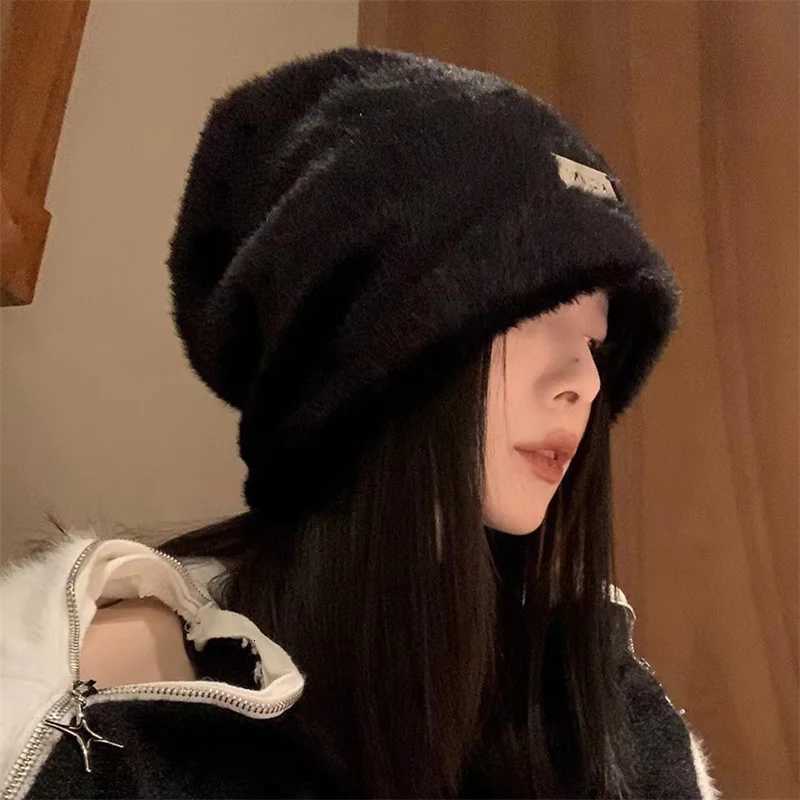 Plush Beanies Hats For Women Winter Warm Solid Baggy Fleece Wool Skullies Hat Outdoor Coldproof Thicken CapsXJ251110