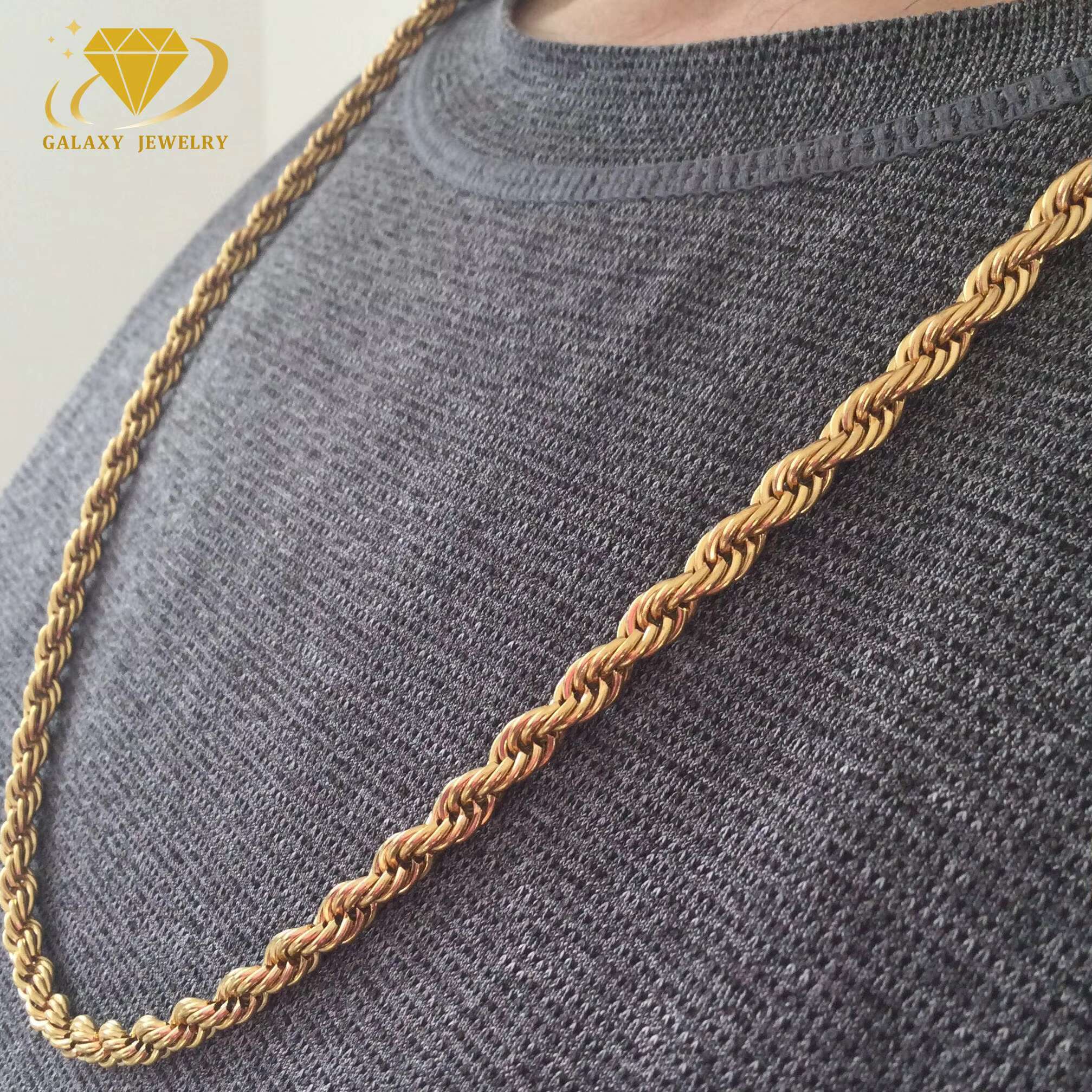 Hip Hop 6mm 12mm 925 Sterling Silver Rope Chain Necklace Wholesale Twisted Chain 18K Gold Plated Fashion Jewelry Necklace