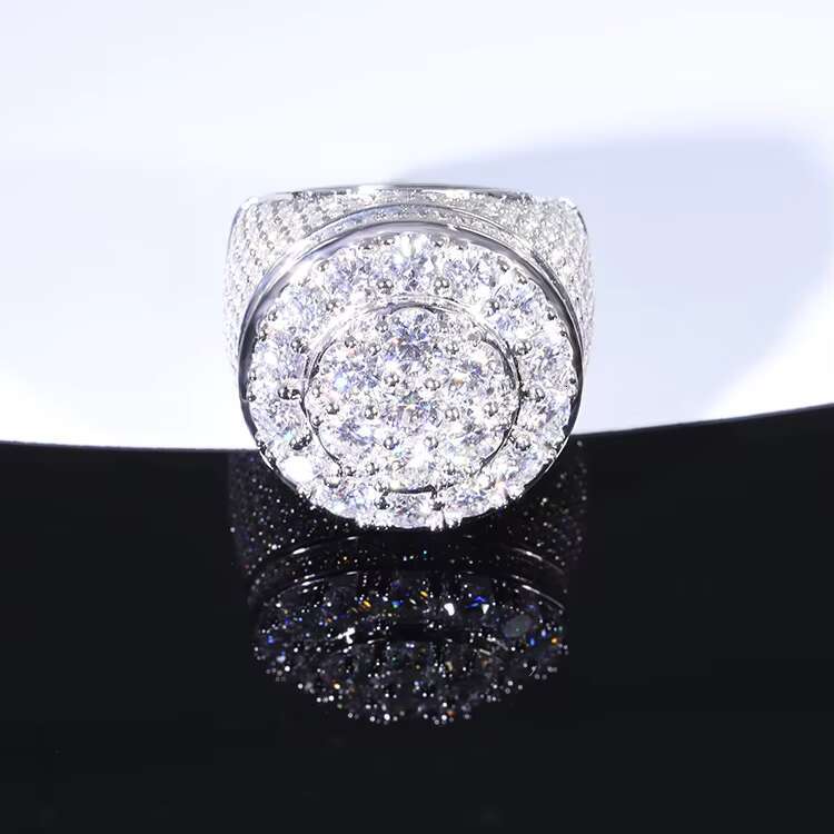 RTS Men Ring 925 Sterling Silver Half Iced Out VVS Moissanite Diamond Cuban Ring for Hiphop Jewelry