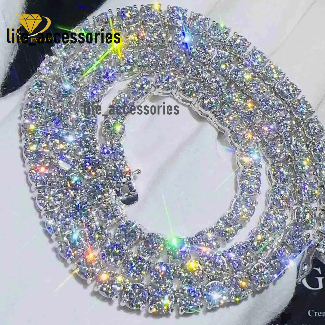 Hip Hop Fine Jewelry White Gold 925 Sterling Silver VVS Moissanite Diamond Cluster Tennis Chain Bracelet Necklace With GRA