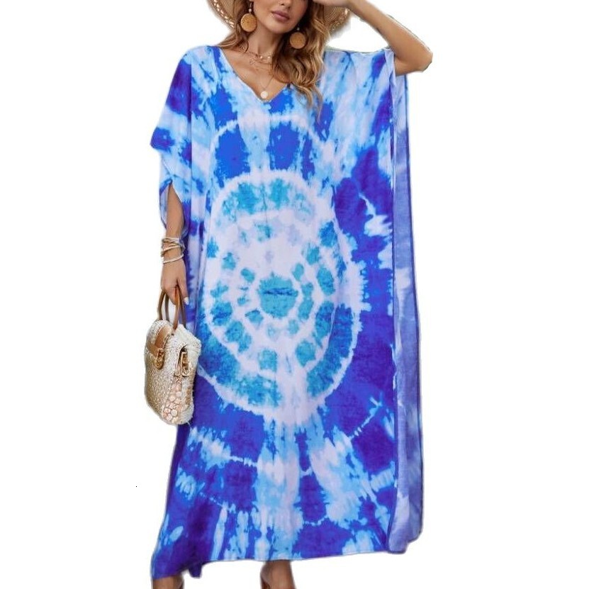 Printed Holiday Robe Gown Loose Size Bikini Beach Skirt