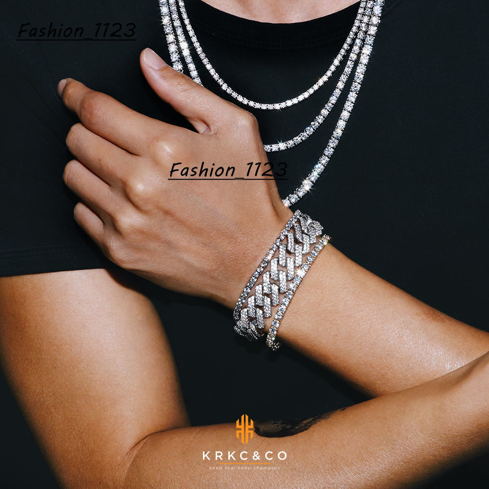 Fine Jewelry Iced Out Necklace Hip Hop White Gold 925 Sterling Silver VVS Moissanite Diamond Bracelet Tennis Chain for Men Women