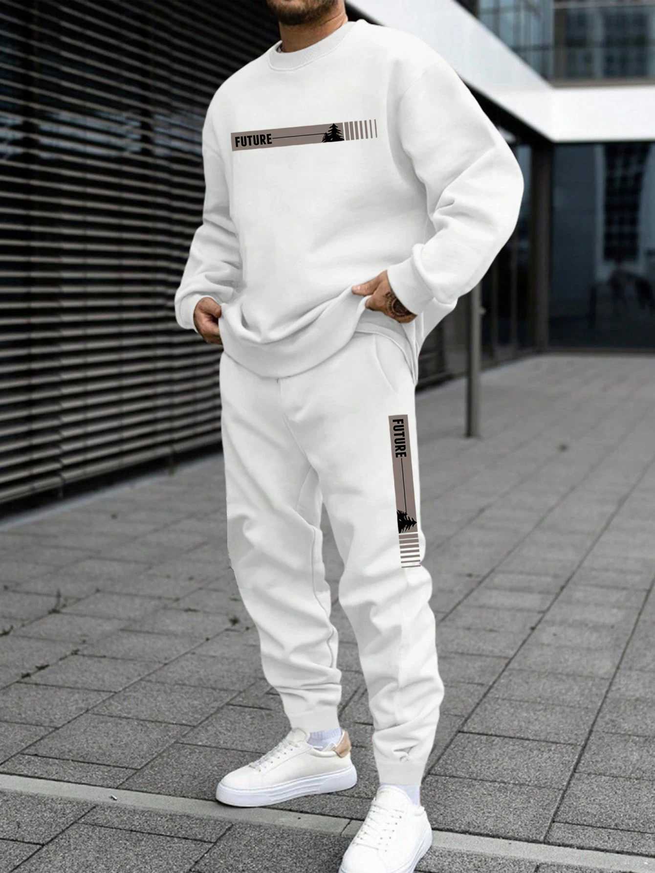 Mens Autumn and Winter Set With Future Print Casual Long Sleeve Pants Two-pieces Suit Comfortable Sportswear Suit Crew Neck W251110