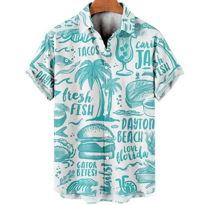 Hawaiian mens summer 3D coconut tree print mens holiday short sleeved beach top mens 6XL breathable clothing X250410