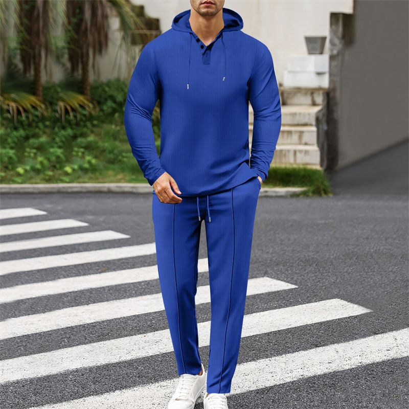 2024 autumn and winter new versatile loose hooded sweatshirt solid color sports and leisure long sleeved pants two-piece set