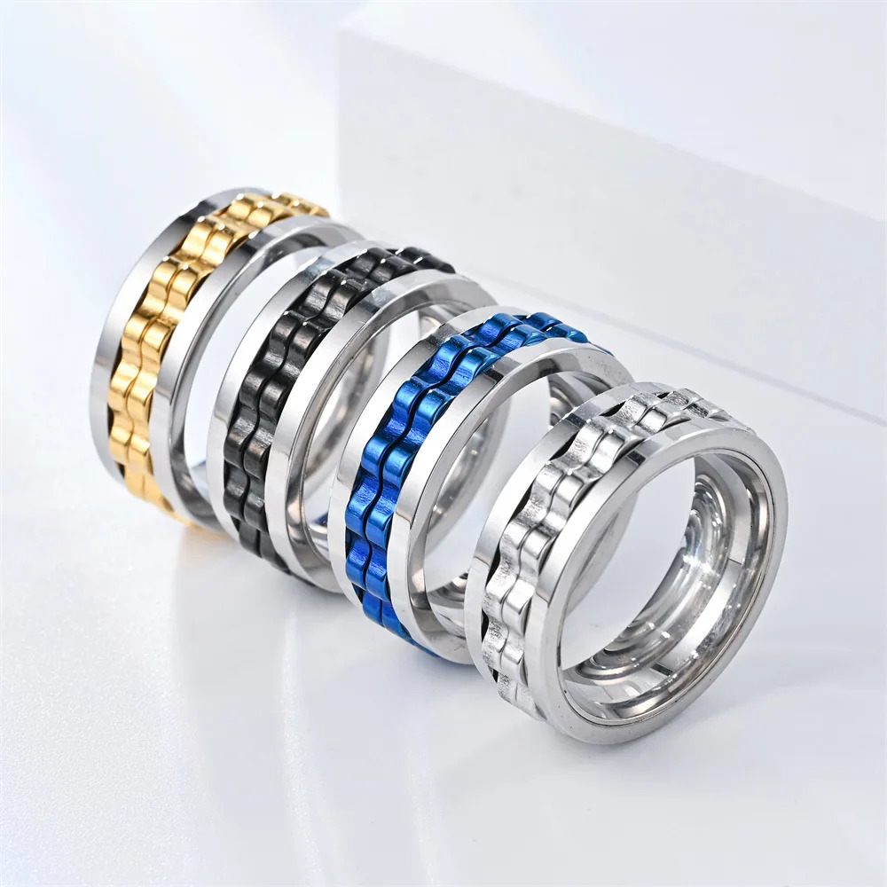 Punk Stainless Steel Gear Rotating Ring Anti Stress Man Anxiety Relief Control Joint Ring Fidget Spinner Anillo Antiestres 251110
