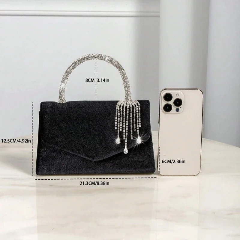 Winter Vintage Velvet Flap Evening Bag Dress Tassel Handbag Banquet Bag Prom Party Bag Tote Chain Lady Autumn 251107