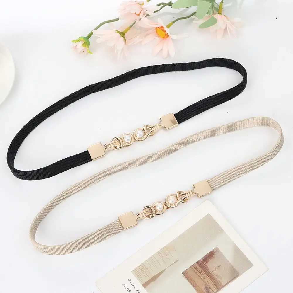 Clothing decoration casual pearl double buckle elastic decorative waistband elastic waistband X250410