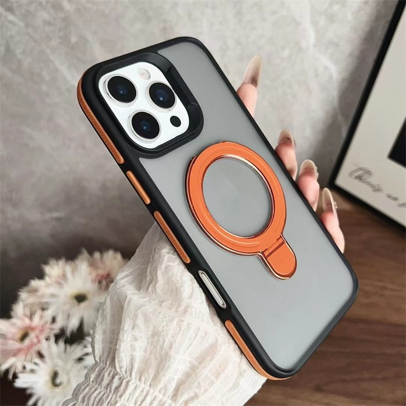 For Magsafe Magnetic Kickstand Stand Matte Case For iPhone 17 air 16 15 14 Plus 13 12 11 Pro Max Transparent Metal Wireless Charge Ring Cover