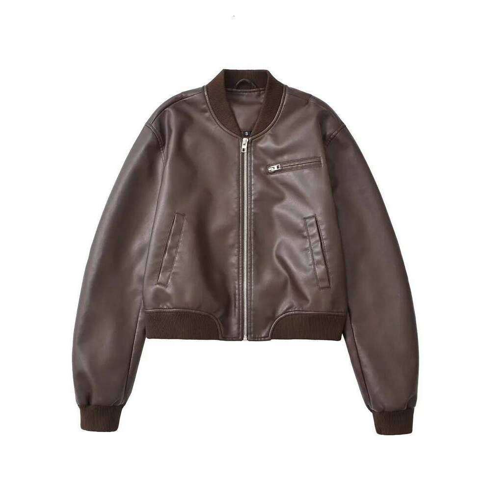 Autumn And Winter New Women's Clothing American Retro Niche Design Loose Hot Girl Leather Jacket High-End Coat