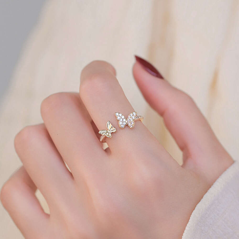 DHcollections INS Fashion Style Women's Butterfly Zircon Niche High-end Exquisite Petite Versatile Open Index Finger Ring