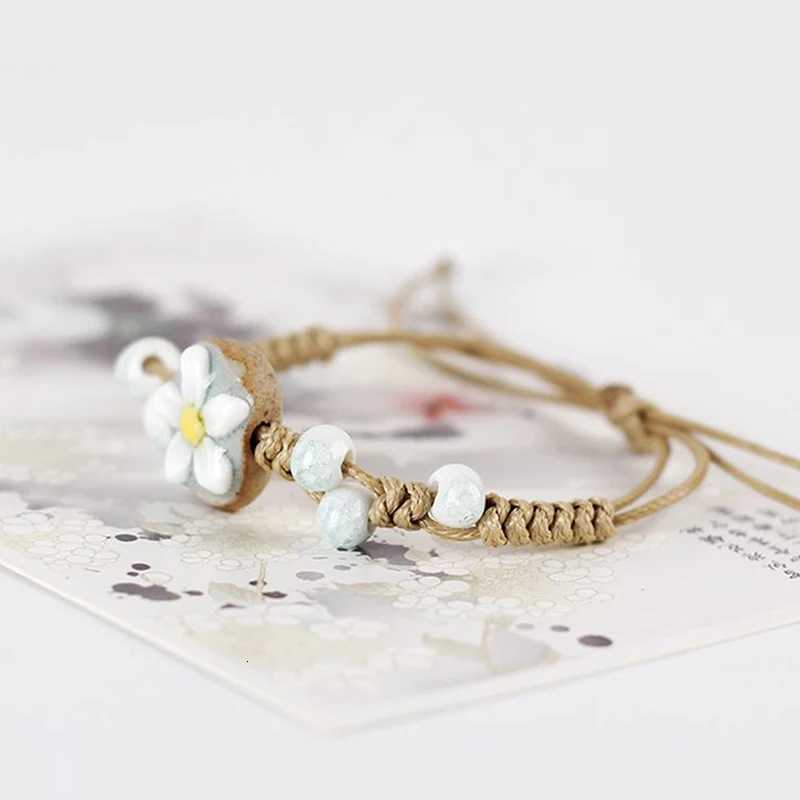 Handmade Sunflower Leaf Ceramic Bracelet Boho Adjustable Jewelry For Women Vintage Ethnic GiftT251110