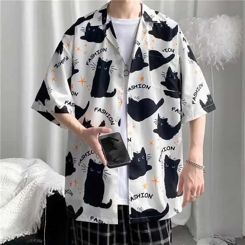 Mens retro floral shirt loose Hawaiian style beach short sleeved shirt X250410