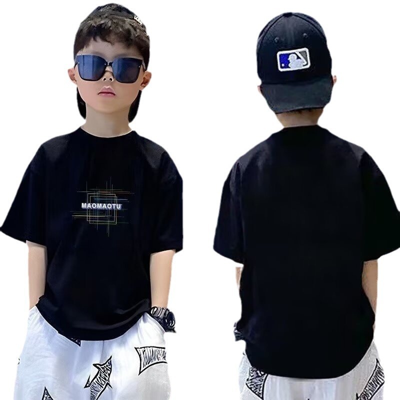 GS- Ddmyshoesvip Boys Short Sleeved Wear New Item Fashionable Handsome Cotton Children S Summer White Trendy T Shirt For Middle Aged And Large Childre