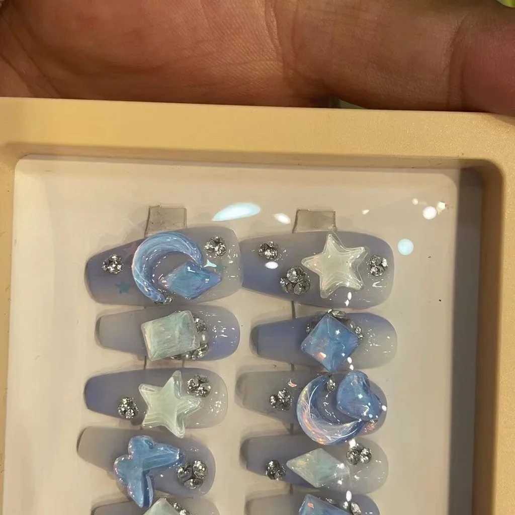 Blue Halo Fake Nail Star Moon Nail Patch Diamond Nail Art Fairy Nail Girl Gift W250410
