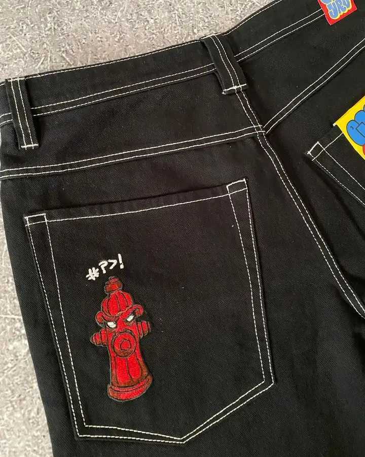 Streetwear Empyre shorts Y2K Gothic hip-hop cartoon embroidered pocket jeans denim gym shorts high waisted mens basketball shorts W250410