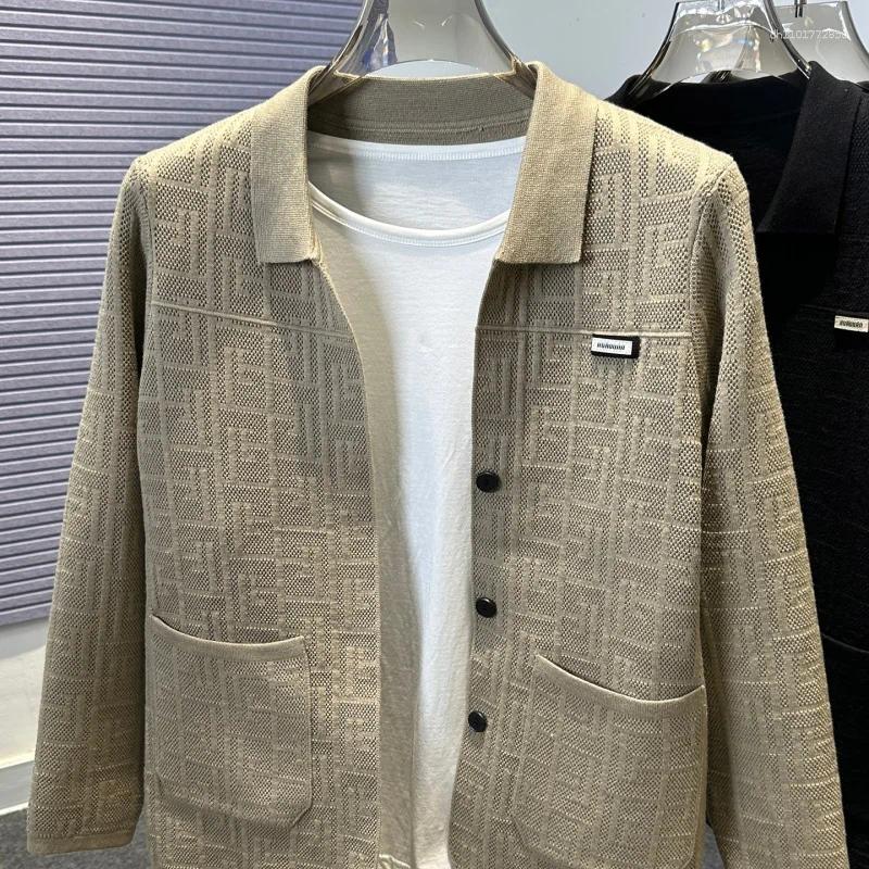 Men's Sweaters Autumn Winter High-Quality Cardigan Retro Collar Jacquard Knitted Sweater Coat Casual Fashionable Outerwear Shawl Trendy