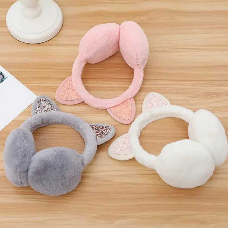 Cute Sequin Plush Cat Ear Earmuffs Women Girls Fluffy Earflap Warmers Outdoor Earmuffs Fluffy Earflap Headband Ear Cover W251110