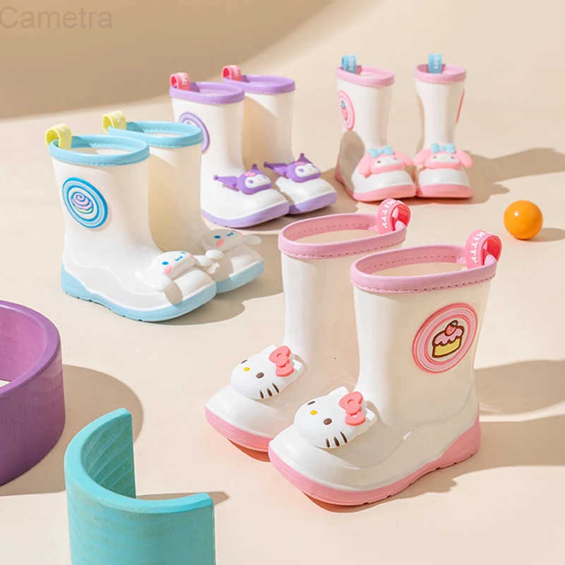 Sanrio Childrens Rubber Boots By Cute Macaron Color Scheme Kuromi Melody Kitty Rain Boots Outdoor Non-slip Waterproof Shoes H251110
