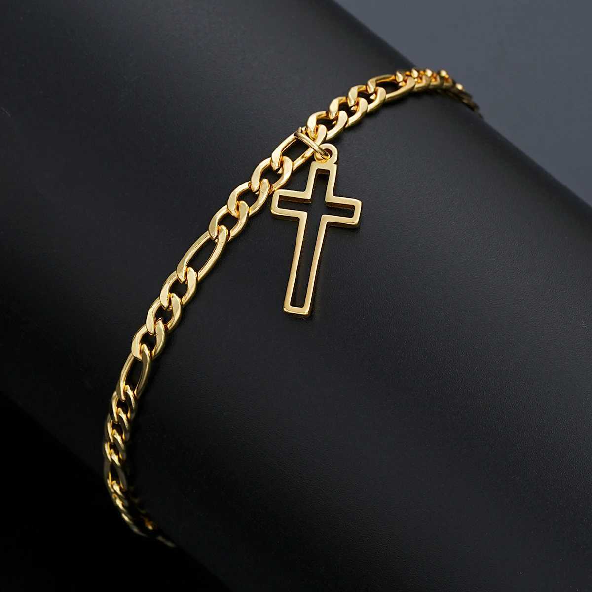 Fashion Cross Pendant Bracelet For Men Women Stainless Steel Gold Color Hollow Cross Cuban Bracelets Hip Hop Punk Jewelry GiftsT251110