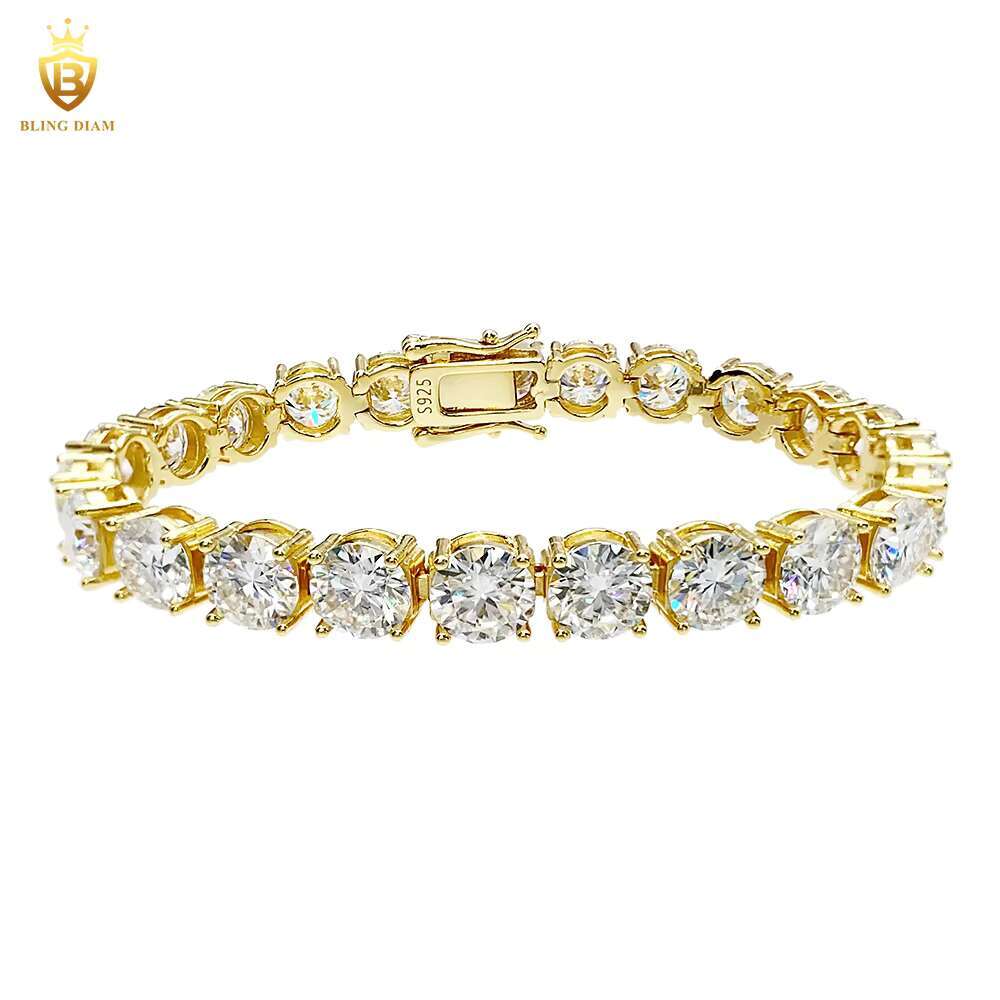 GRA Certificates 925 Sterling Silver Gold Plated Hip Hop Jewelry VVS Moissanite Diamond 6.5mm Tennis Chain