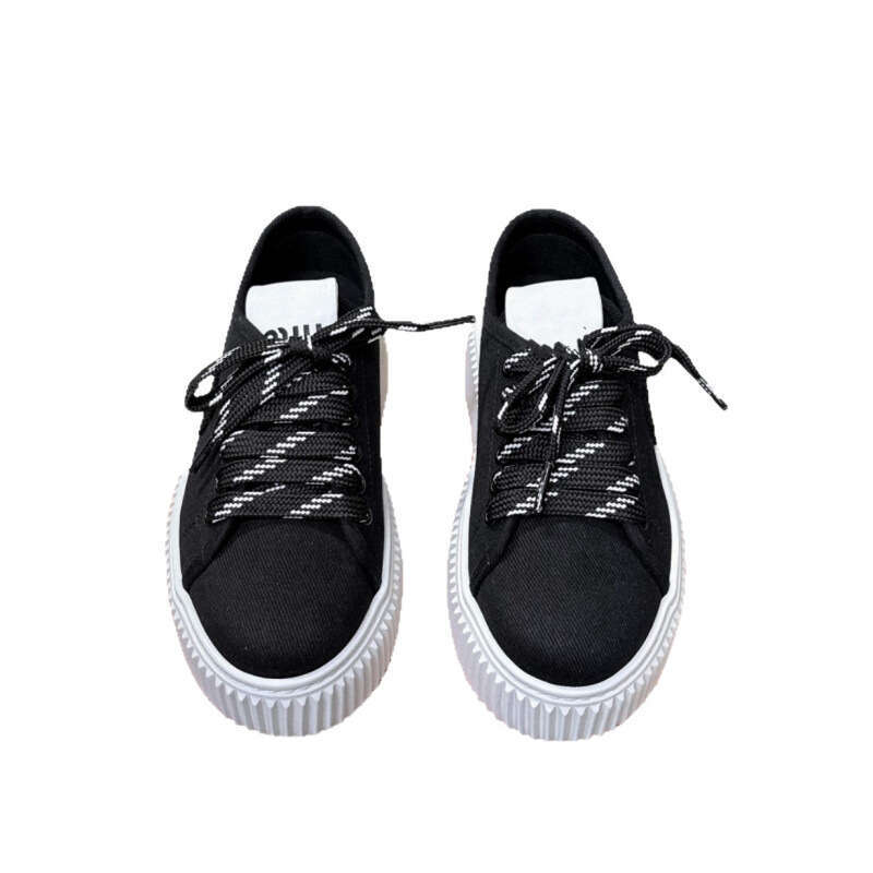 Liu Haocun Same Style Versatile Casual Thick-Soled Height-Increasing Lace-Up Slip-On Lazy Closed-Toe Half Slippers Biscuit Canvas Shoes
