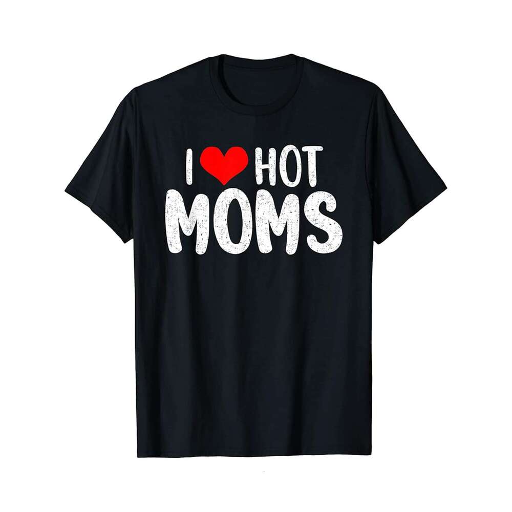 Designer T shirt Mens red heart with saying I love hot moms - 220g T shits