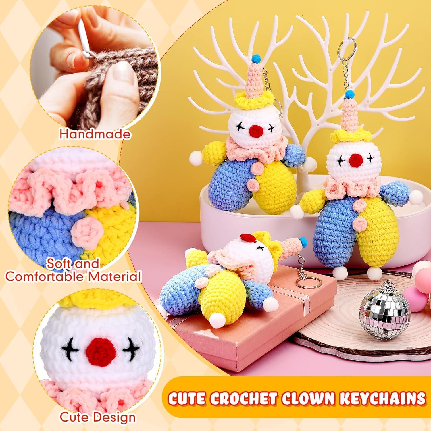 Christmas 3 Pcs Handmade Crochet Keychains Cute Clown Charm Funny Pendant Birthday Gifts for Car Key BackpackCute Style ddmybear