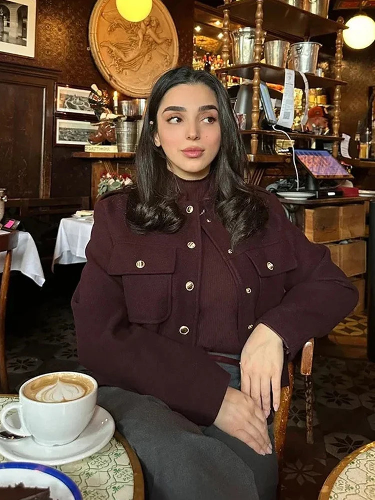 Women Soft Tweed Bomber Jacket ONeck Long Sleeve Pockets Buttons Loose Woolen Coat Female Streetwear Autumn Winter Outerwear 251110