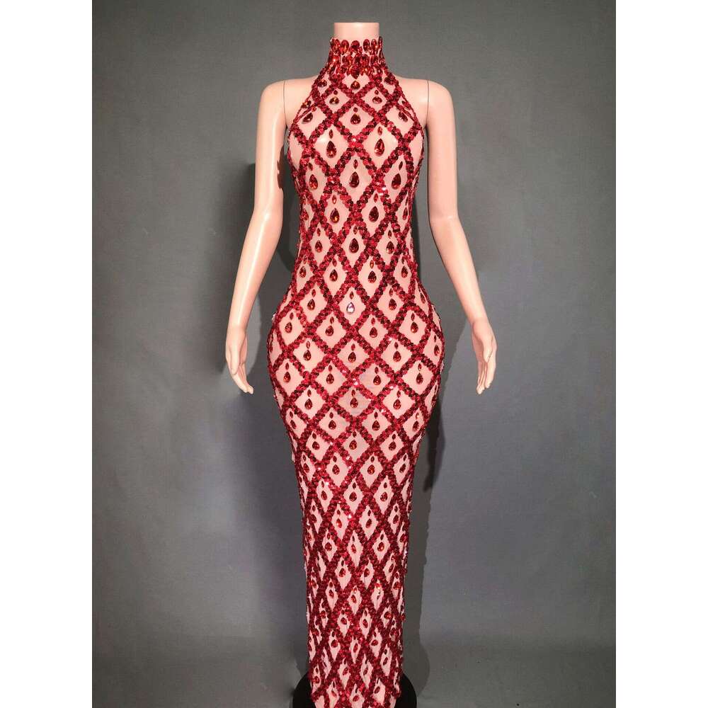 Hot Sale Foreign Trade Shiny Rhinestone Plus Size Women's Evening Party Gown Long Dress