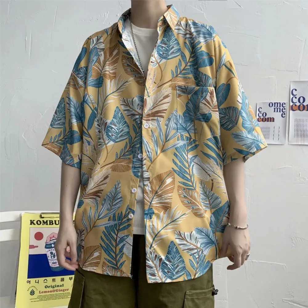 Retro floral short sleeved mens fashion trend personalized casual cool five point sleeves summer Hawaiian clothing trend X250410