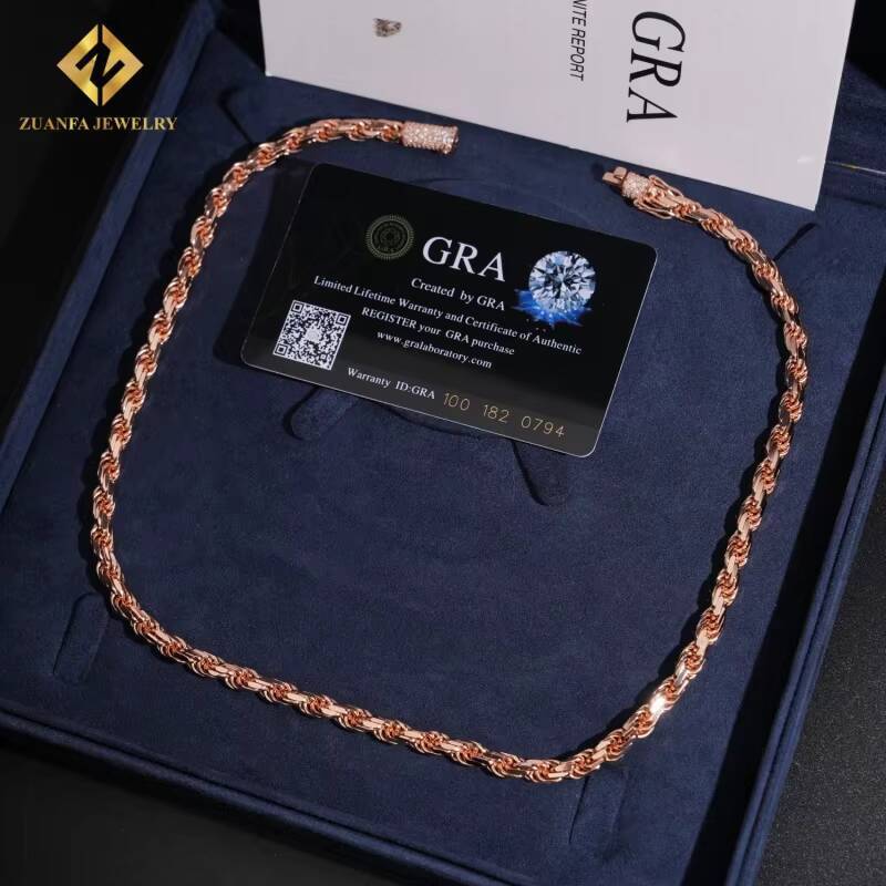 Fashion Hip Hop Style 6mm Rope Chain 925 Sterling Silver VVS1 Moissanite Cuban Link Chain Necklace Pass Diamond Tester with GRA