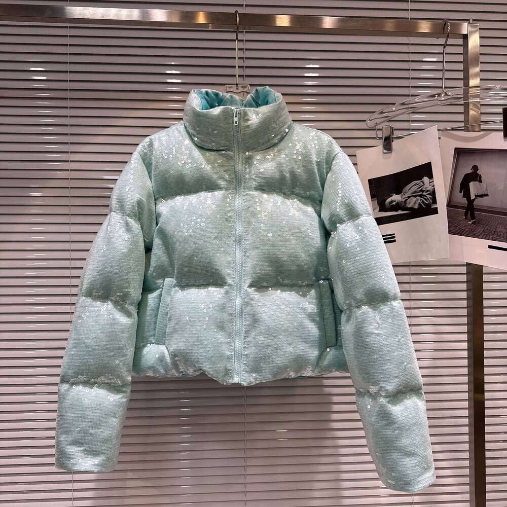 Winter Fashion Highstreet Women's Cotton Coats Sequins Stand Collar Versatile Casual Warm Puffer Short Parkas Jackets Women