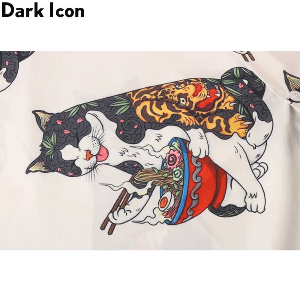 Black Harajuku cat shirt short sleeved mens 2023 summer mens Hawaiian mens shirt X250410