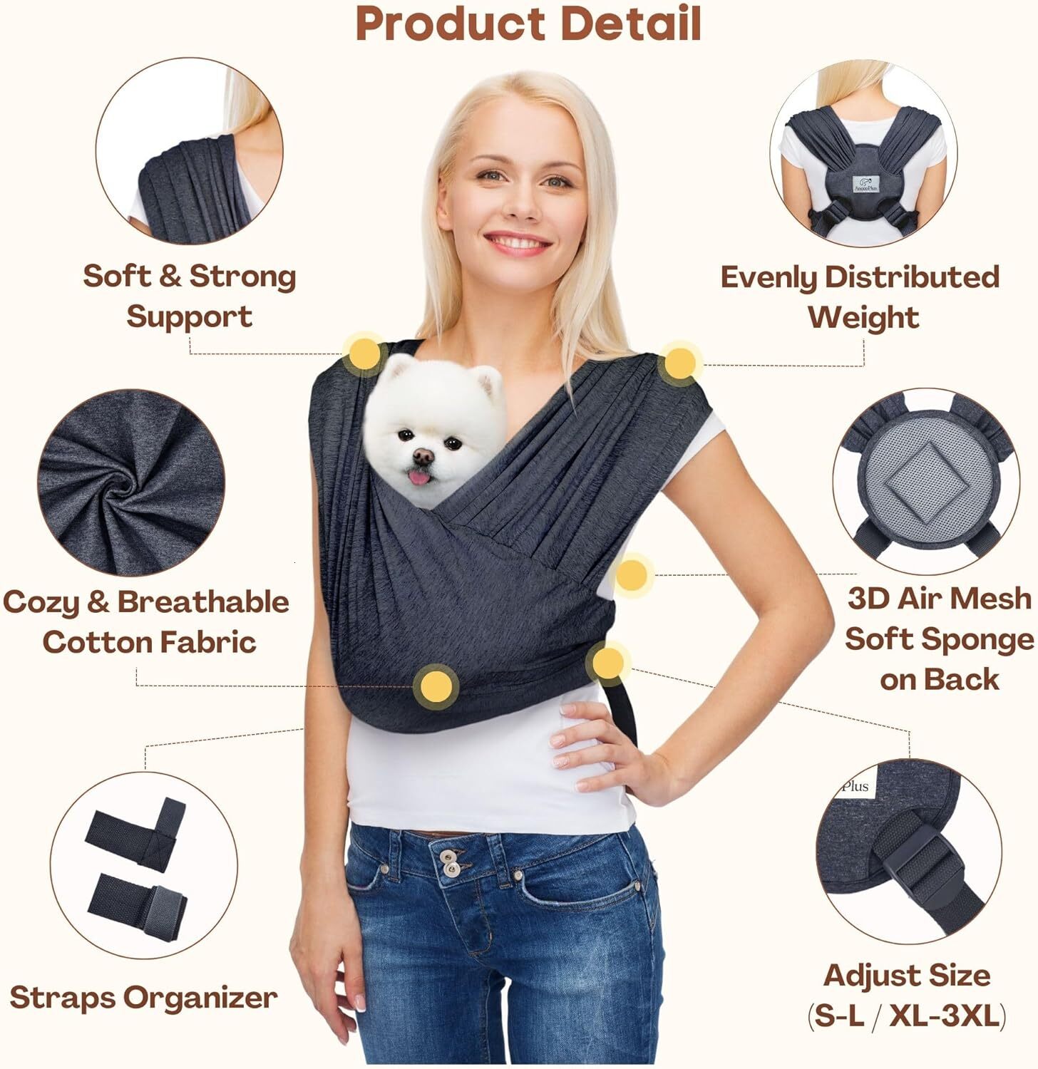 anccoplus puppy sling forward facing dog sling handsfree cat sling adjustable size to reduce back pain soft cotton premium dog sling sling regular