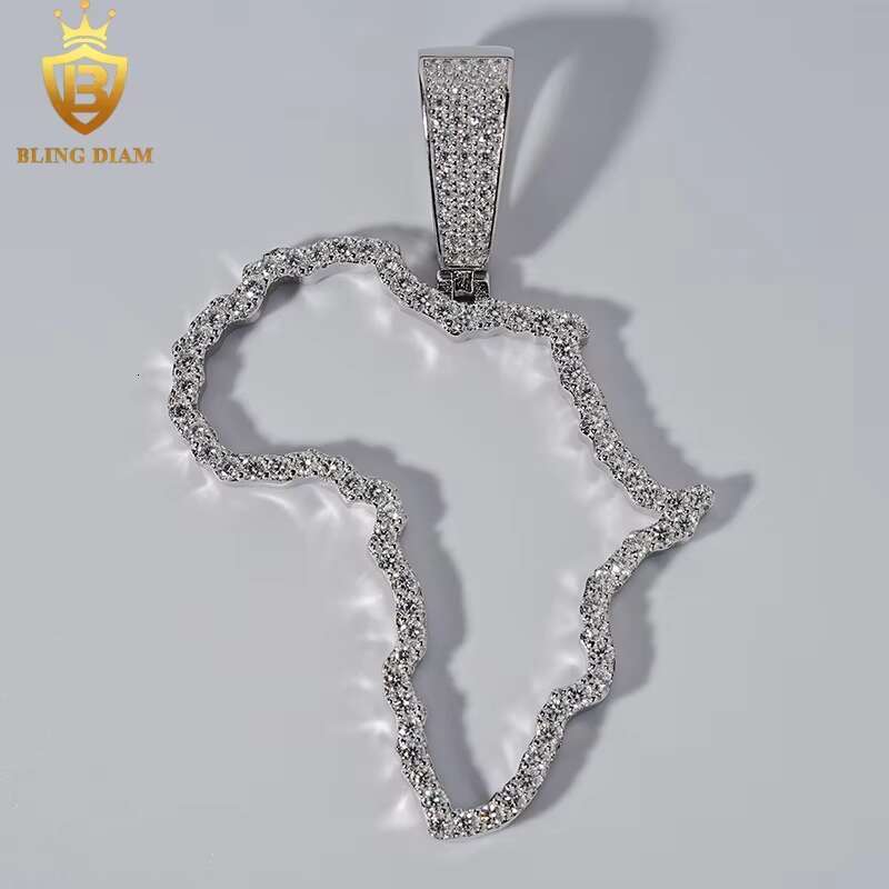 Fashion Hip Hop Jewelry Charms Pendants 925 Sterling Silver VVS Moissanite Africa Map Hollow Iced Out Rapper Pendant