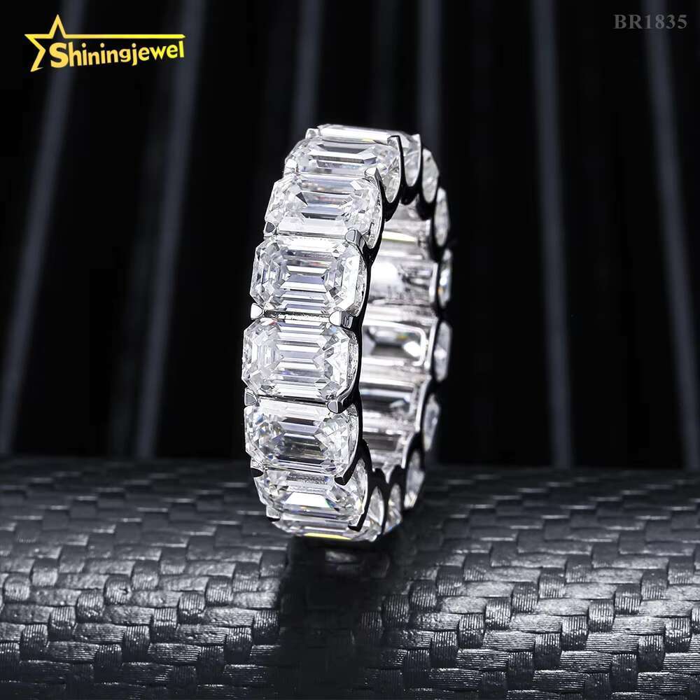 Fine Women Jewelry 925 Sterling Silver Pass Diamond Tester Emerald Cut Eternity Moissanite Ring Engagement Band Ring