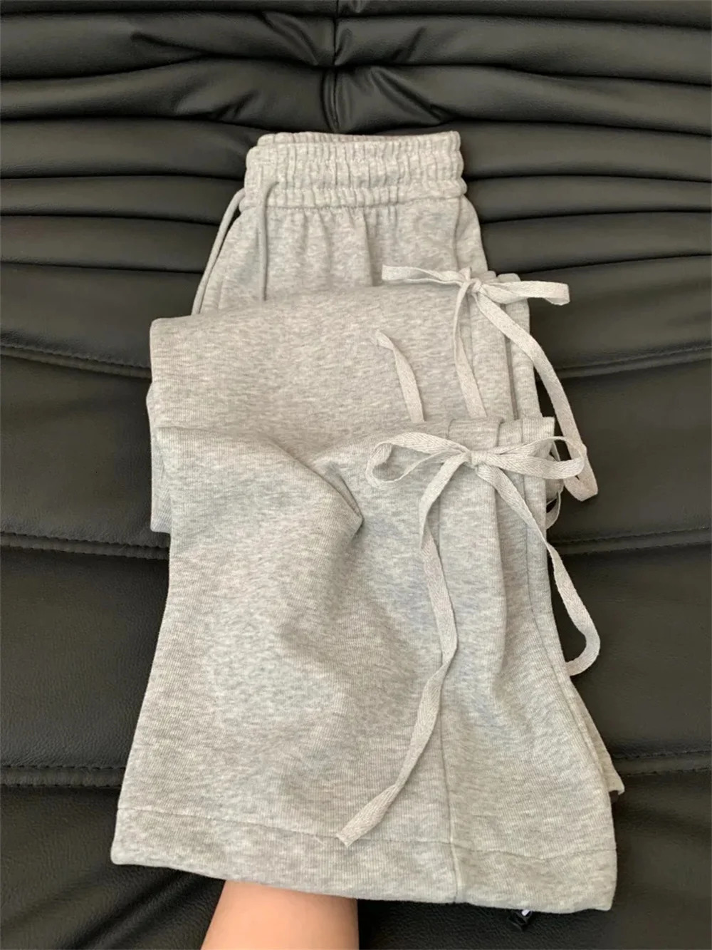 Grey Lace-up Pants Vintage Women Y2k Harajuku 90s Aesthetic Sweatpants Retro High Waist Wide Straight Trousers 2000s Emo Clothes 250409