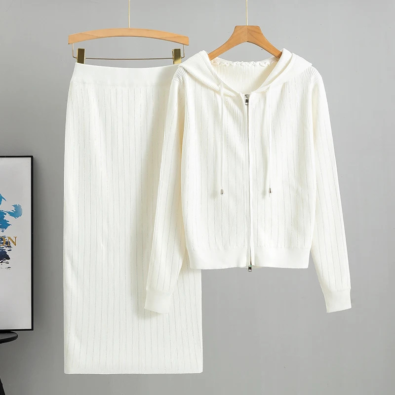 womens Knitted Cardigan High Waisted Buttocks Wrapped Skirt 2 Piece Suits y Diamond Fashion Sets 251110